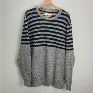The Normal Brand Cotton Piqué Sweater Gray Blue Striped Knit Crewneck Mens XXL
